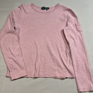Lauren Ralph Lauren Pink Long Sleeve Cotton T-Shirt Medium Pocket Detail